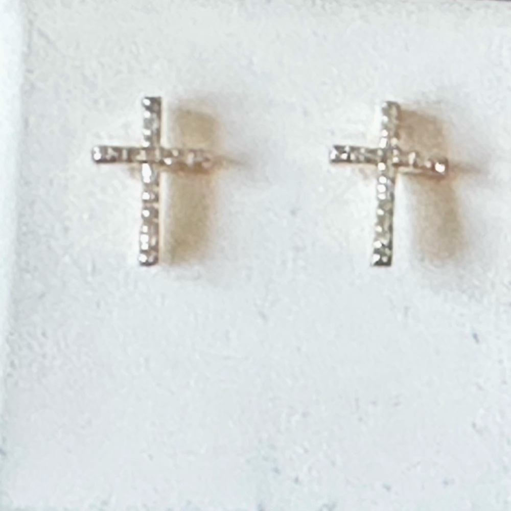 Natural Diamond Cross Earrings |10K Yellow Gold |1/8ctw Genuine Diamonds|